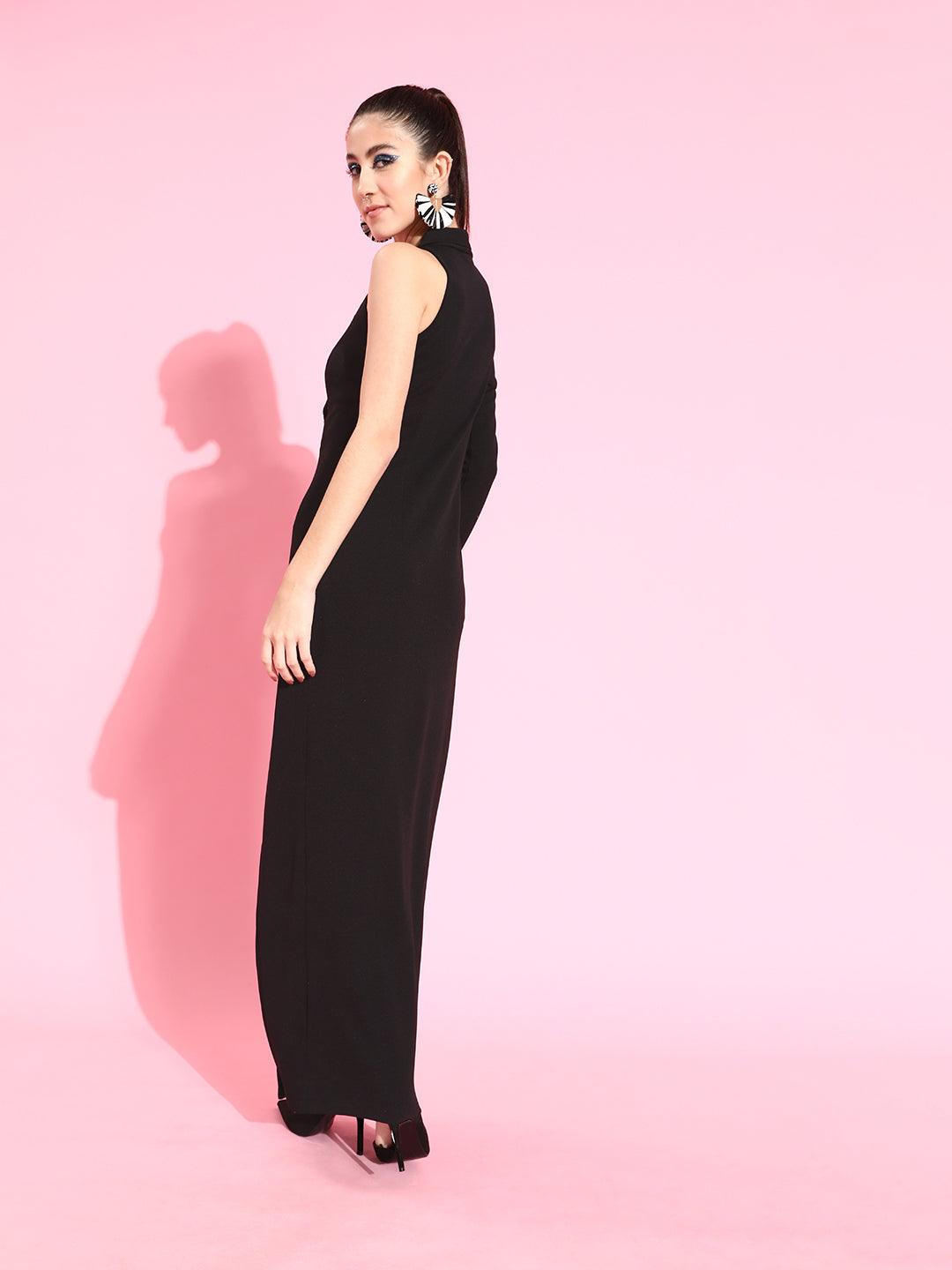 Women's Black Solid Asymmetric Sequined Maxi Dress